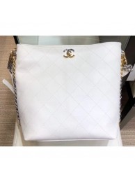 Copy Hot Chanel Quilted Calfskin with Two-Tone Hardware Hobo Bag AS0414 White 2019 AQ02191