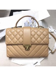 Designer Chanel Quilted and Chevron Calfskin Large Flap Bag with Top Handle AS0712 Beige 2019 Collection AQ01126