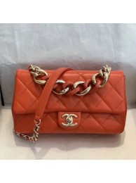 Designer Chanel Quilted Lambskin Medium Flap Bag with Resin Chain AS1353 Orange 2019 Collection AQ02573