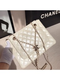 Designer Replica Chanel Quilted Shiny Lambskin Double Clutch with Chain AP1073 White 2019 Collection AQ02039