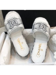 Fake Best Chanel Heel CC Logo Tweed Mules White 2020 AQ03995