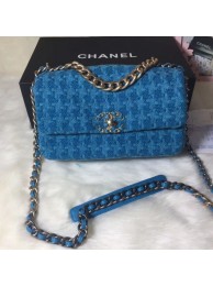 Fake Chanel 19 Houndstooth Tweed Small Flap Bag AS1160 Blue 2019 Collection AQ03504