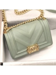 Fake Chanel Calfskin Patchwork Chevron Small Boy Flap Bag A67086 Light Green 2019 Collection AQ01679