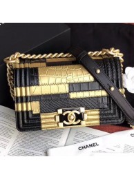 Fake Chanel Calfskin Small Boy Flap Bag A67085 Gold/Black 2019 Collection AQ00878