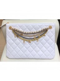 Fake Chanel Lambskin All About Chains Pouch Clutch Bag AP0502 White 2019 AQ03671