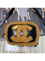 Fake Chanel Shiny Crumpled Sheepskin and Shearling Sheepskin Waist Bag/Belt Bag AS0406 Brown 2019 Collection AQ03772