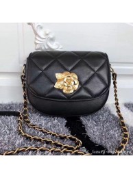Fake Chanel Vintage Camellia Saddle Flap Bag A57910 Black 2019 Collection AQ00712