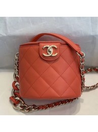 Fake High Quality Chanel Quilted Lambskin Chain Round Vanity Case AS1355 Orange 2019 Collection AQ00782