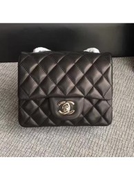 Fake Luxury Chanel Classic Flap Mini Bag A1115 in Lambskin Leather Black with Silver Hardware AQ01848