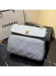 Fashion Chanel Grained Leather Pocket Flap Shoulder Bag Light Gray 2019 Collection AQ03709