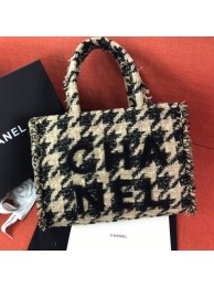 Fashion Chanel Houndstooth Tweed Medium Zipped Shopping Bag AS0976 Beige/Black 2019 Collection AQ00976