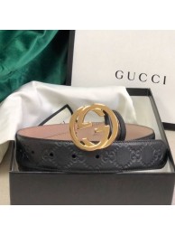 Gucci GG Embossed Leather Belt 34mm with GG Buckl Black 01 Collection AQ01817