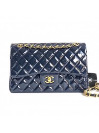 High Imitation Chanel Classic jumbo Flap Bag 1113 navy blue in patent leather with silver Hardware AQ01996