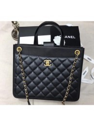 High Quality Chanel Quilting Shopping Tote Bag Black/Gold 2019 AQ01469