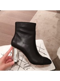 Hot Replica Chanel Lambskin Logo Heel Zipped Short Boots Black 2020 Collection AQ00672