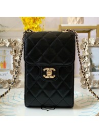Imitation 1:1 Chanel Quilted Lambskin Phone Clutch with Chain AP0249 Black 2019 Collection AQ01077
