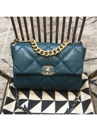 Imitation Chanel 19 Large Quilted Goatskin Flap Bag AS1161 Green 2019 Collection AQ01662