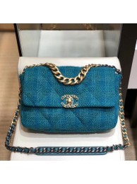 Imitation Chanel 19 Wool Tweed Large Flap Bag AS1161 Dark Blue 2019 Collection AQ01243