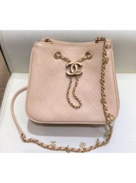 Imitation Chanel Charms Lambskin Drawstring Bucket Mini Bag Beige 2019 AQ01033