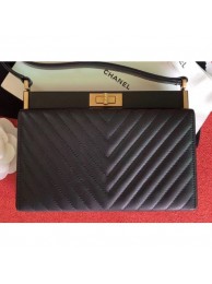 Imitation Chanel Chevron Reissue 2.55 Pouch Clutch Bag with Chain Black 2019 AQ02106
