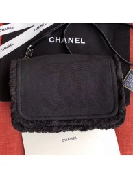 Imitation Chanel Fringe Trim Fabric CC Flap Bag Black 2019 Collection AQ03337