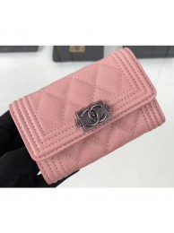 Imitation Chanel Grained Calfskin Boy Flap Card Holder A80603 Pink/Silver AQ01109