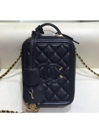 Imitation Chanel Grained Calfskin CC Filigree Vanity Case Bag AS0988 Black 2019 AQ02316