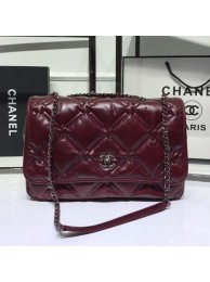 Imitation Chanel Quilted Puffer Wax Calfskin Flap Bag Red 2019 Collection AQ02505