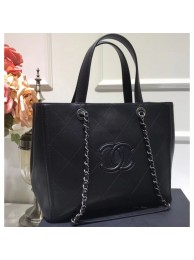 Imitation Chanel Quilting CC Logo Shopping Tote Bag Black/Silver 2019 AQ03459