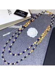 Imitation Chanel Round Metal and Pearl Double Long Necklace Gold/Blue/White 2019 Collection AQ01710