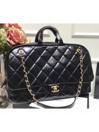 Imitation Chanel Waxy Calfskin Flap Bowling Luggage Bag Black 2019 AQ02586