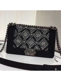 Imitation Chanel Wool Crystal Medium Boy Flap Bag A67086 Black 2019 Collection AQ02250