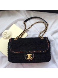 Imitation High Quality Chanel Crochet Colored Stripe Trim Medium Flap Bag Black 2019 Collection AQ01864