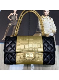 Imitation Top Chanel Lambskin and Crocodile Embossed Calfskin Medium 2.55 Flap Bag A37586 Black/Gold 2019 Collection AQ03975