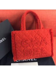 Imitation Top Chanel Wool Tweed Medium Zipped Shopping Bag AS0976 Red 2019 Collection AQ01649
