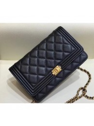 Knockoff AAA Chanel Shine Gold Hardware Caviar Boy Wallet On Chain WOC Bag Black 2018 AQ01049