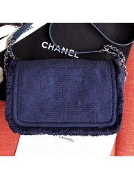 Knockoff Best Chanel Fringe Trim Fabric CC Flap Bag Blue 2019 Collection AQ00949
