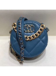 Knockoff Best Chanel Maxi-Quilted Lambskin Round Clutch with Chain Blue 2019 Collection AQ03274