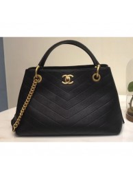 Knockoff Chanel Calfskin Chevron Chic Small Shopping Bag A57150 Black 2018 AQ02205