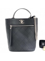 Knockoff Chanel Calfskin Front Zip Large Bucket Bag AS0578 Black 2019 AQ02719