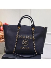 Knockoff Chanel Deauville Grained Calfskin Large Shopping Bag A57067 Black/Gold 2019 Collection AQ02600