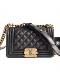 Knockoff Chanel Lambskin Boy Flap Small Bag Black/Gold AQ03396
