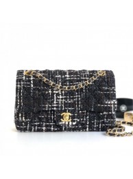 Knockoff Chanel Lurex Tweed Medium Flap Bag Black/White 2019 Collection AQ02174