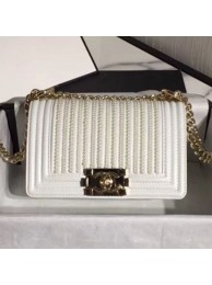 Knockoff Chanel Pearl Calfskin Small Boy Flap Bag A67085 White 2019 Collection AQ02533