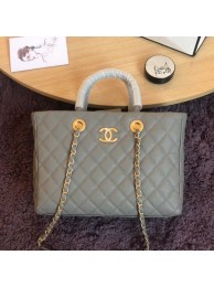 Knockoff Chanel Quilted Grained Calfskin Small Shopping Bag Light Gray 2019 Collection AQ04376