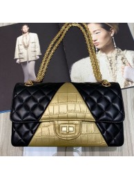 Knockoff Chanel Quilted Lambskin and Crocodile Embossed Calfskin Medium 2.55 Flap Bag A37586 Black 2019 Collection AQ00934
