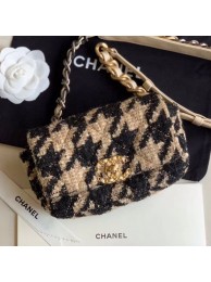 New Chanel 19 Houndstooth Tweed Flap Waist Bag/Belt Bag AS1163 Beige/Black 2019 Collection AQ02548