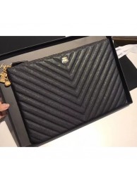 New Chanel Caviar Leather Owl Charms Chevron Pouch Clutch Large Bag A82545 Black 2018 AQ02524