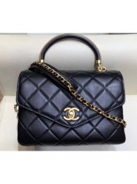 New Chanel Quilted Calfskin Small Flap Bag with Top Handle AS0625 Black 2019 AQ03261
