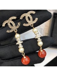 Quality Chanel Vintage Textured Pearl Earrings Red/White/Gold 2019 Collection AQ01431